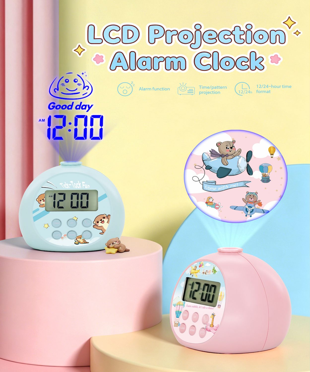 Reloj despertador con proyección LCD para niños